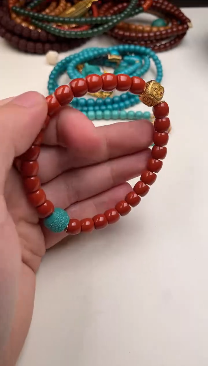 【闪购商品】南红玛瑙手链18K金镶嵌南红手串