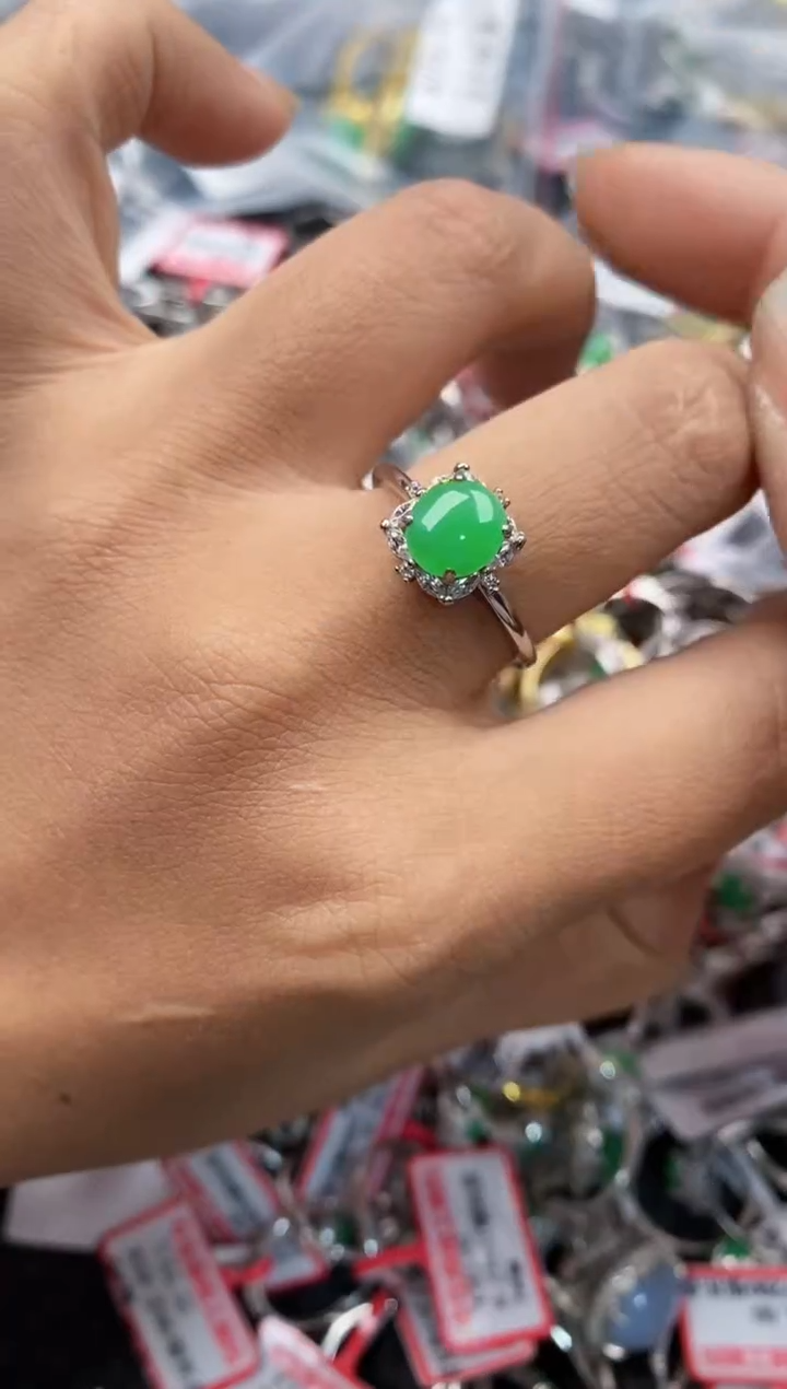 银S925镶嵌戒指翡翠444---8