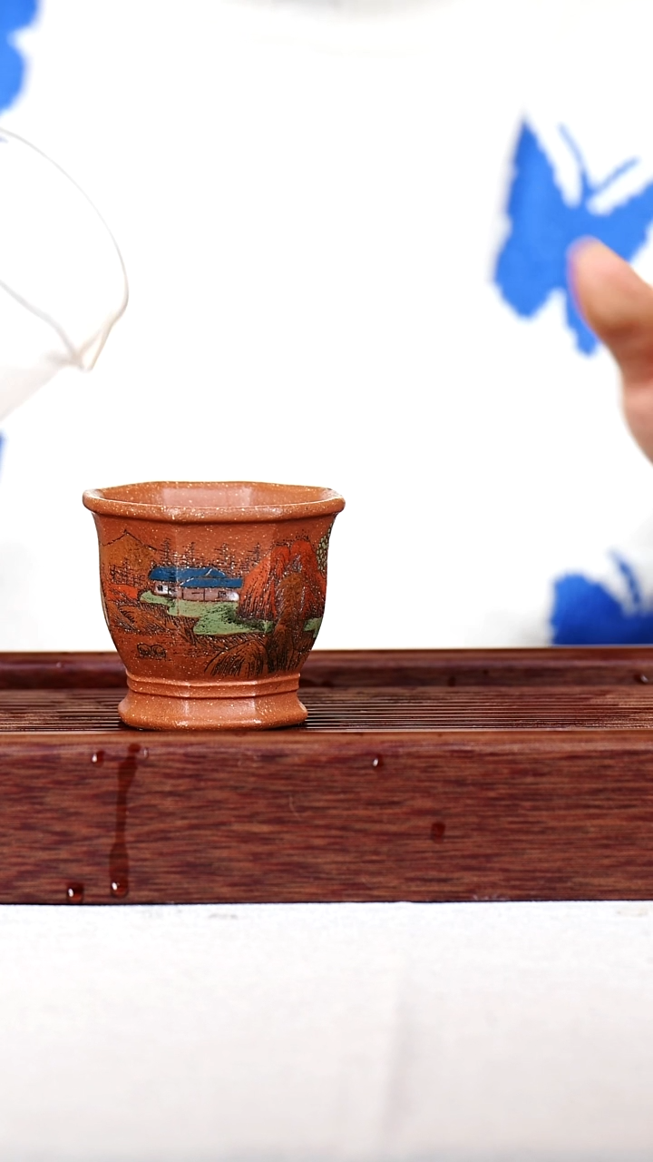 茶杯紫砂紫砂 主人杯 手工彩刻山水  68