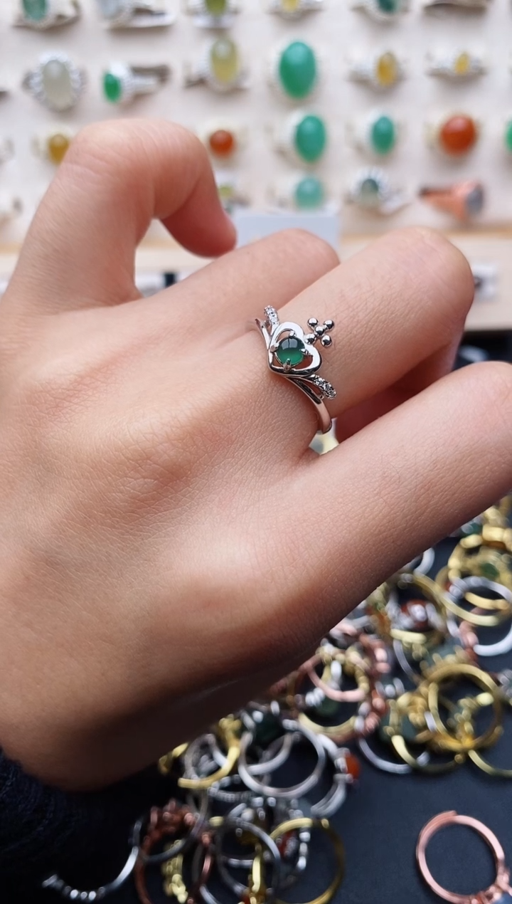 【闪购商品】翡翠戒指银S925镶嵌缅甸翡翠