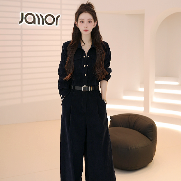 Jamor加墨2025新款设计师高定休闲百搭气质绒感连体裤女