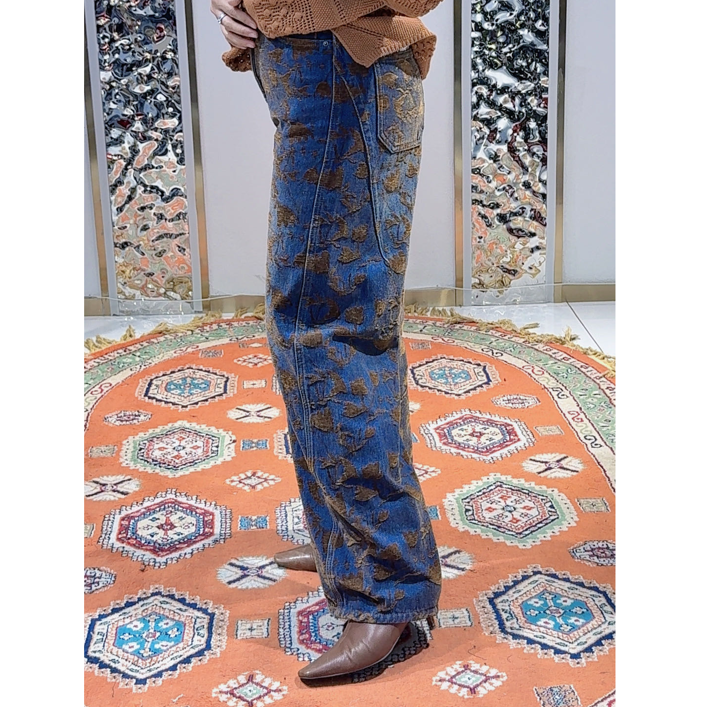 女秋冬长裤刺绣秋季阔腿牛仔裤