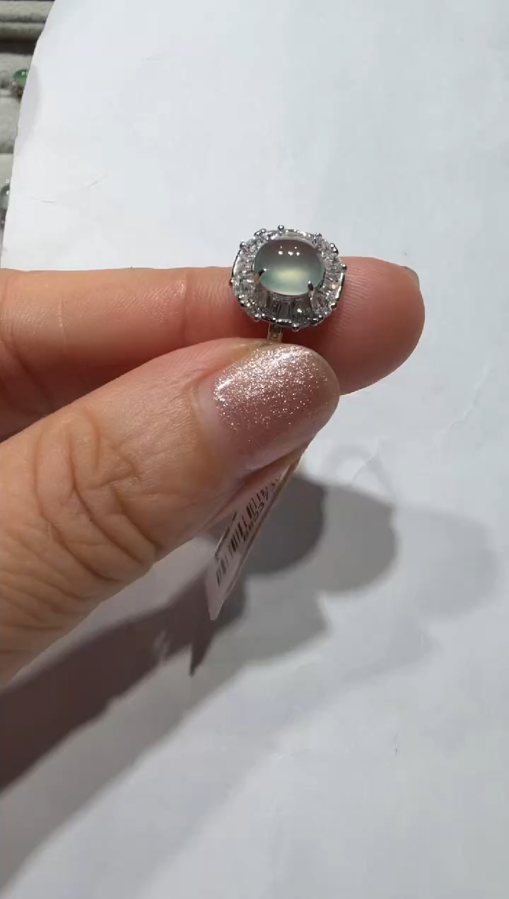 银S925镶嵌戒指翡翠缅甸A货翡翠戒指