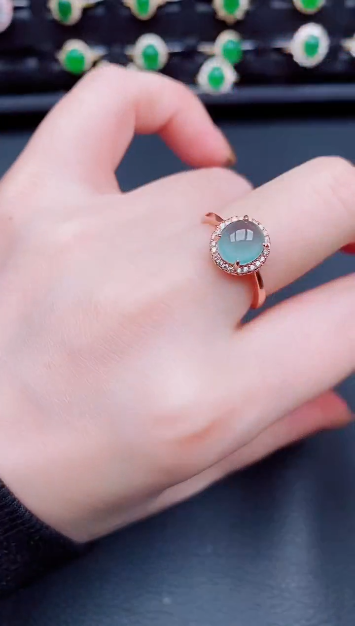 【闪购商品】翡翠戒指银S925镶嵌天然a货翡翠96