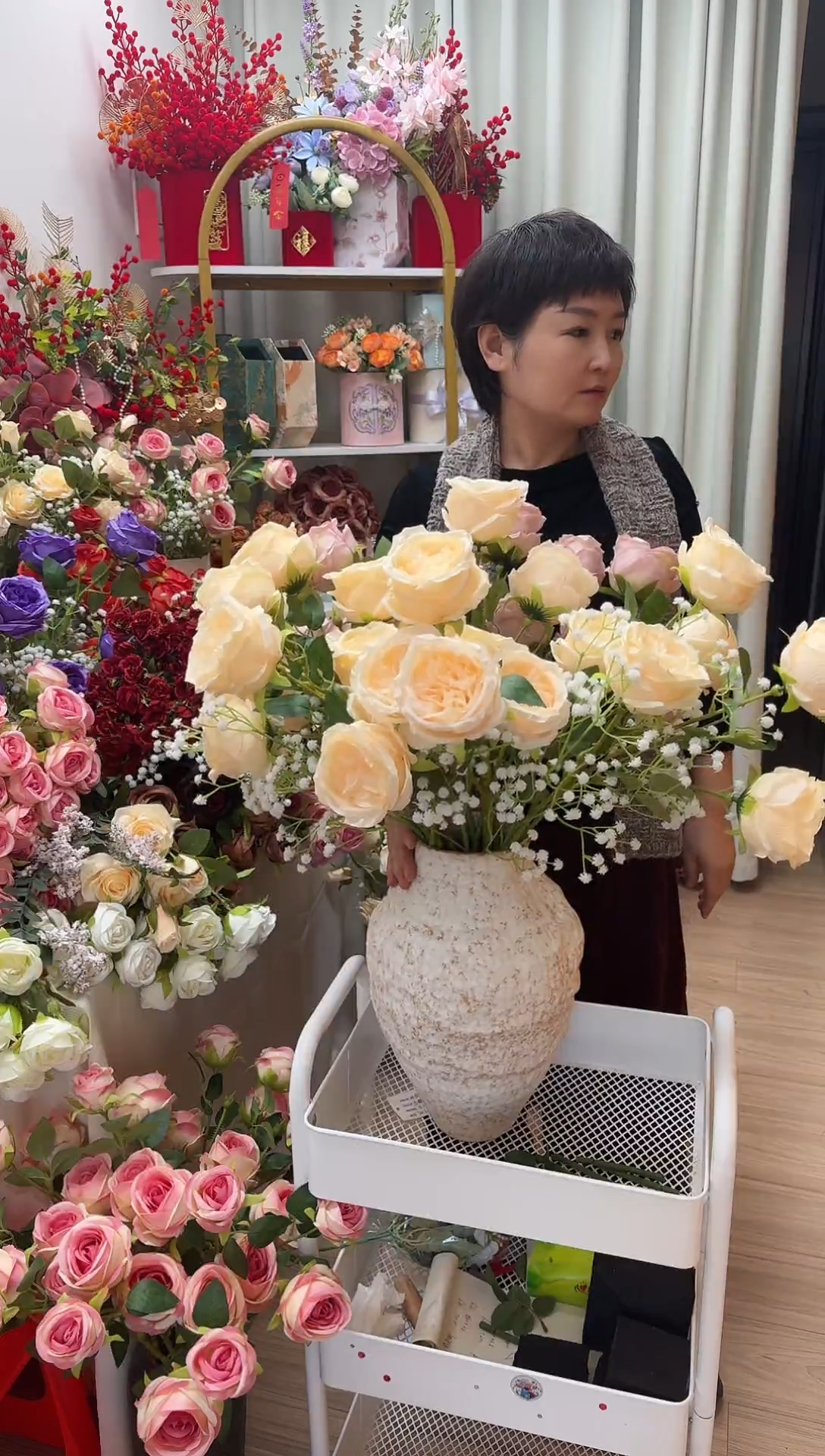 布高端仿真奥斯汀玫瑰香槟色20支