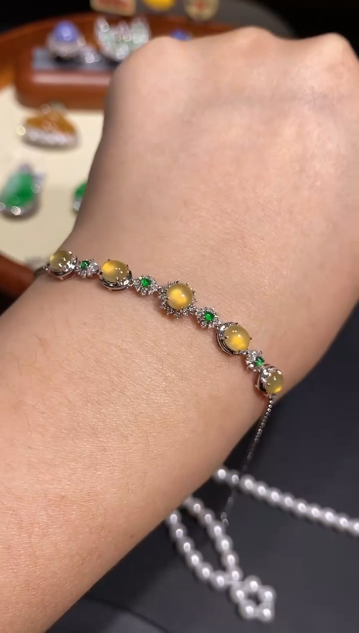 【闪购商品】翡翠手链18K金镶嵌手链