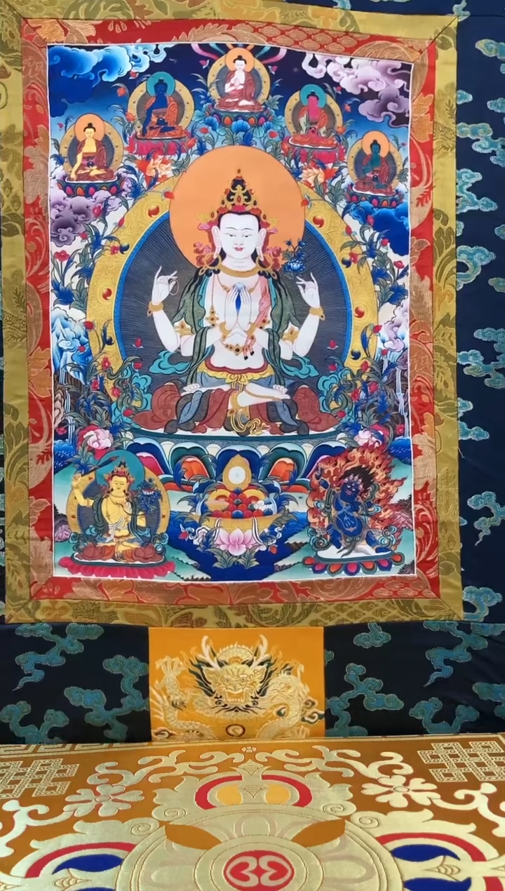 【闪购商品】装裱画矿物质  四臂观音1.3m蓝色水波纹