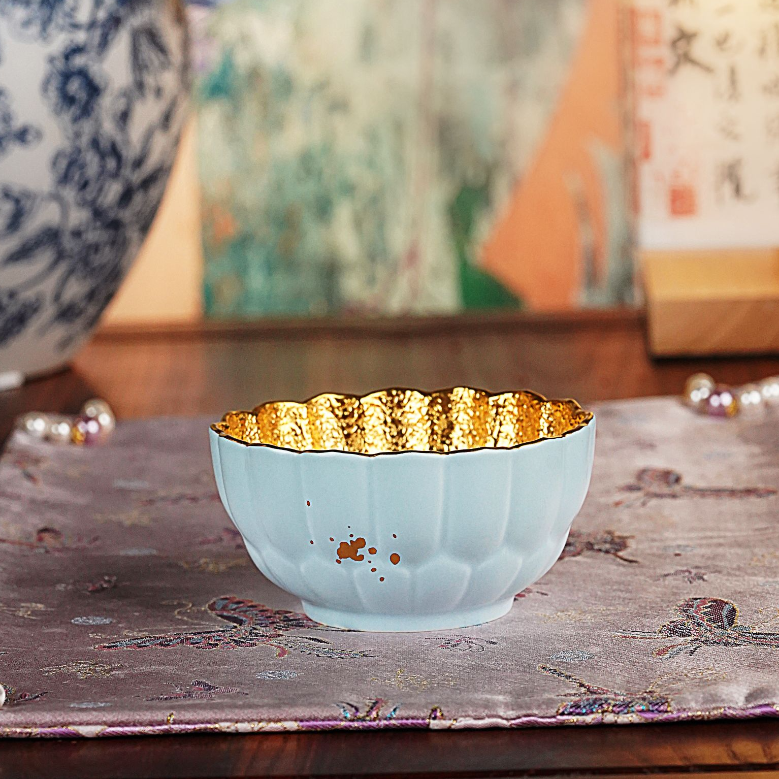 【宜景窑唐诗宝石釉系列】盏尊140CC鎏金主人杯原矿喝茶杯子品茗杯