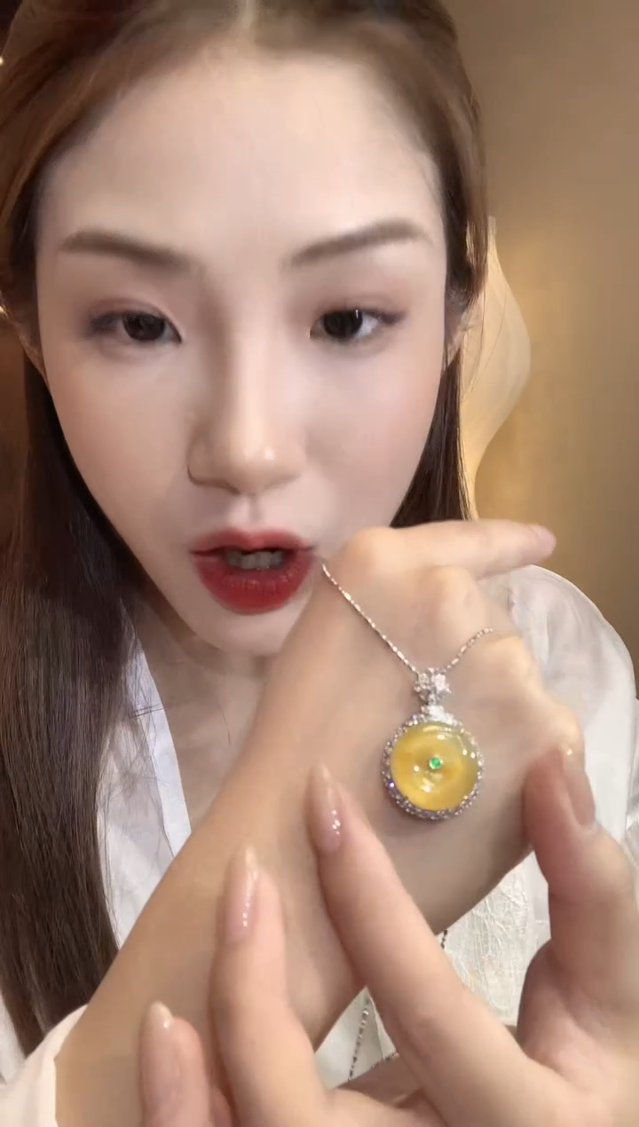 翡翠18K金镶嵌吊坠(不含链)C14翡翠