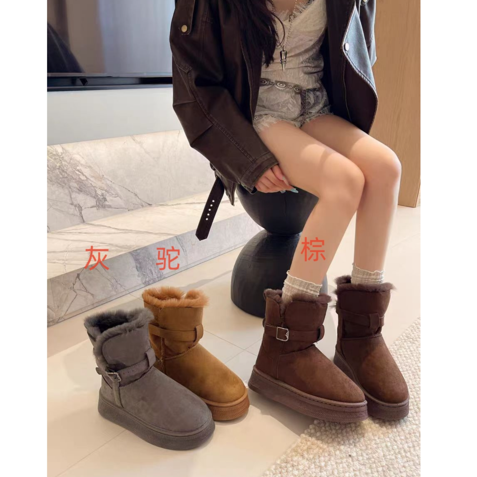 （柚子同款）LS冬季新款复古加厚绒高帮雪地靴6861