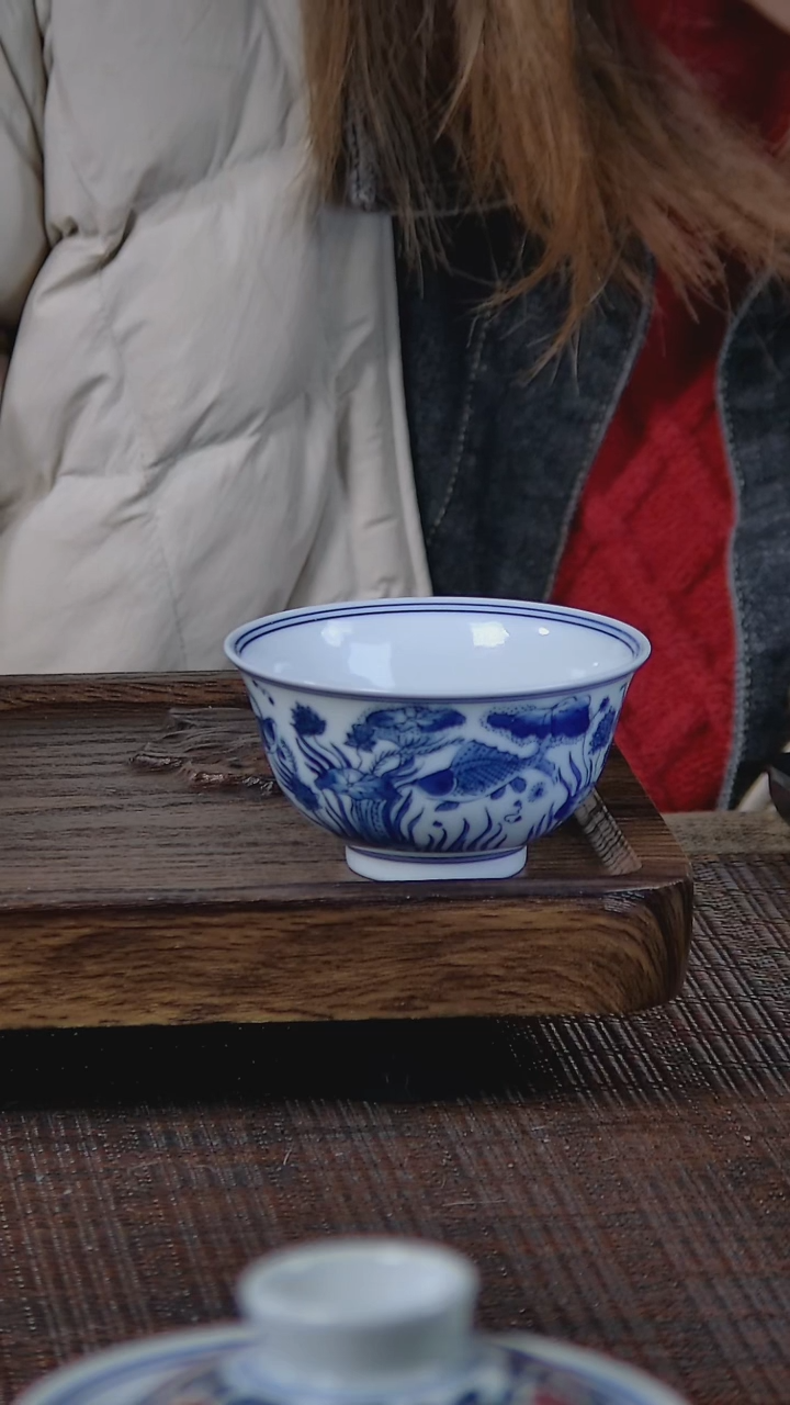 【闪购商品】折葵非器手工手绘鱼藻撇口杯