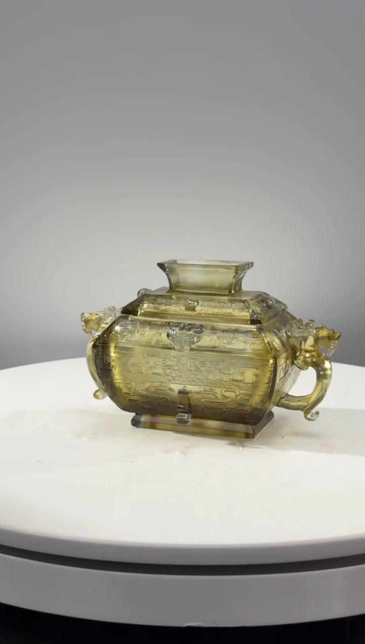 摆件福**宁0601190-1茶金色双龙方彝