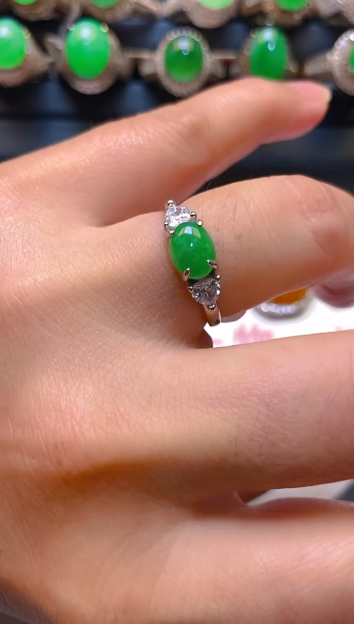 【闪购商品】翡翠耳饰银S925镶嵌天然A货翡翠1