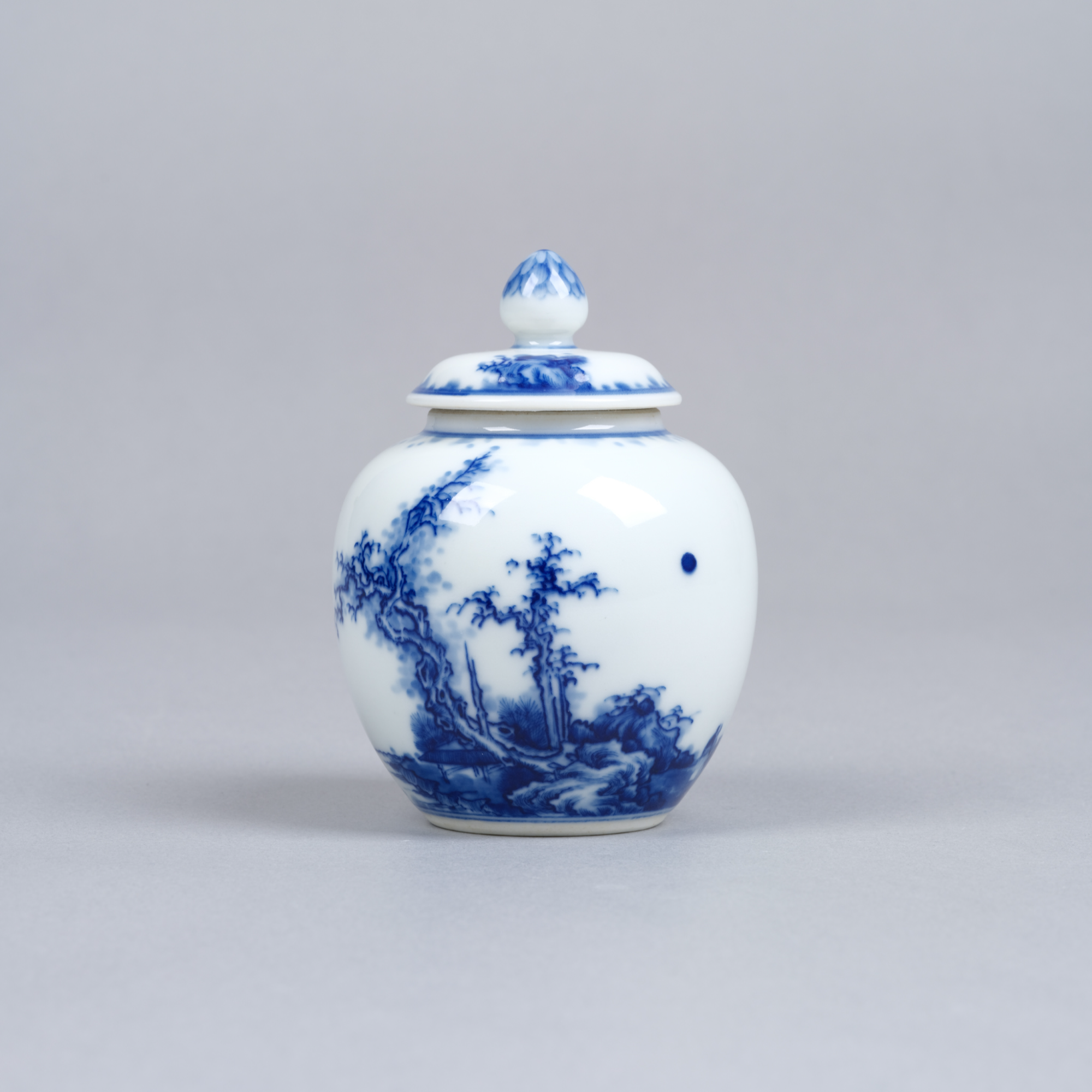 4小雅山水诗文青花茶叶罐