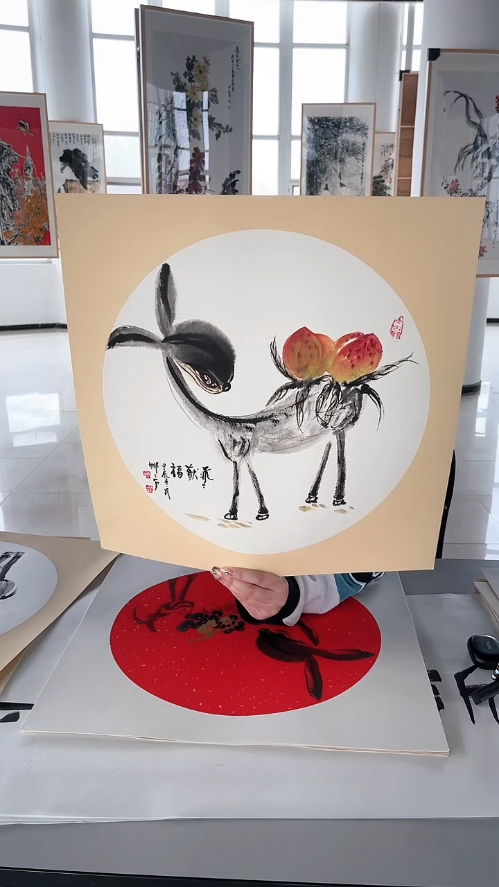 【闪购商品】国画田老师写意动物《乖乖献福》50x50卡纸