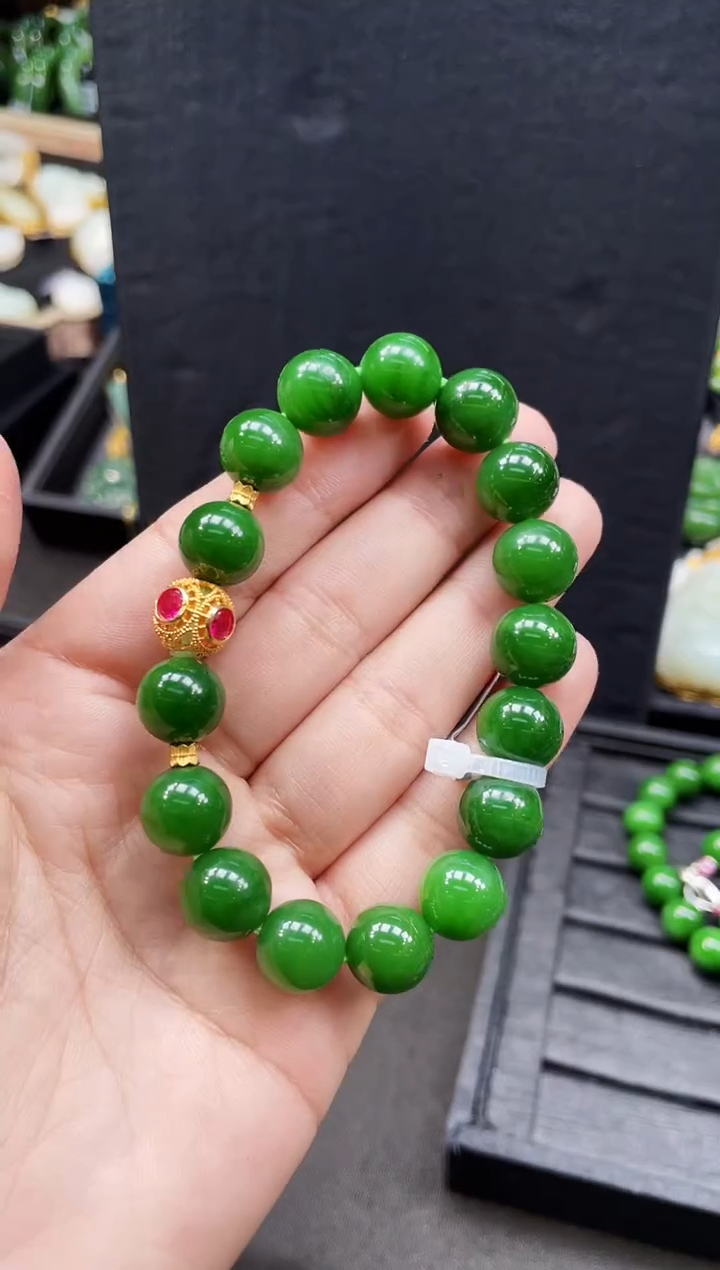 【闪购商品】和田玉手串18K金镶嵌12MM 多样性发一
