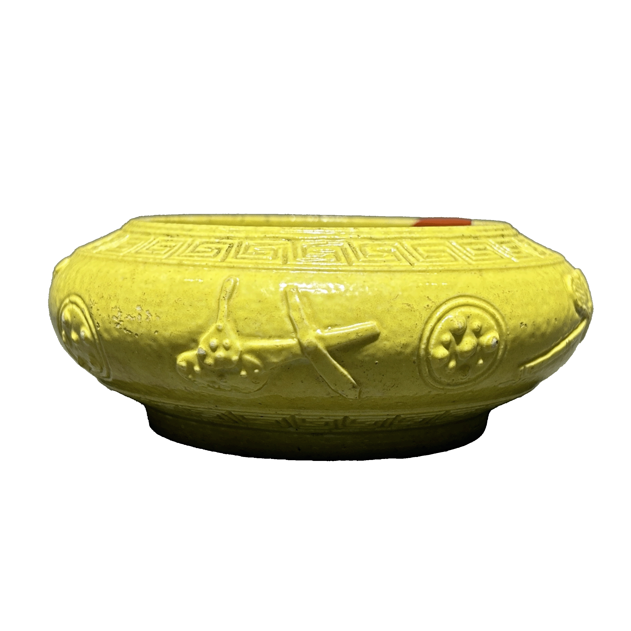 25020220g黄釉模印暗八仙膛锣洗