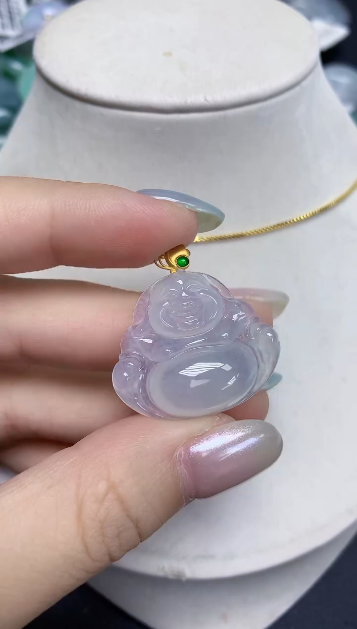 翡翠18K金镶嵌颈饰天然缅甸翡翠A货