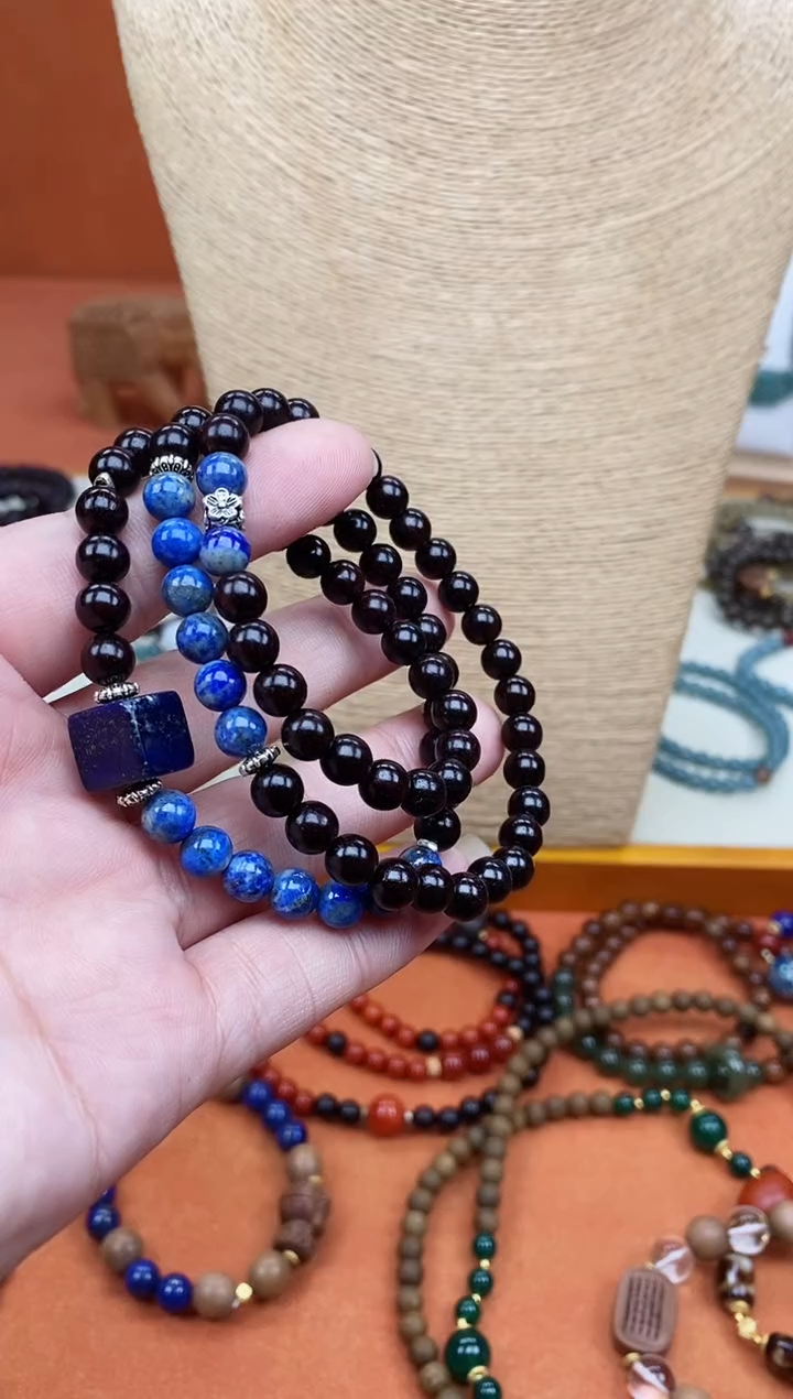 手串檀香紫檀（小叶紫檀）未镶嵌三圈印度小叶紫檀青金手串