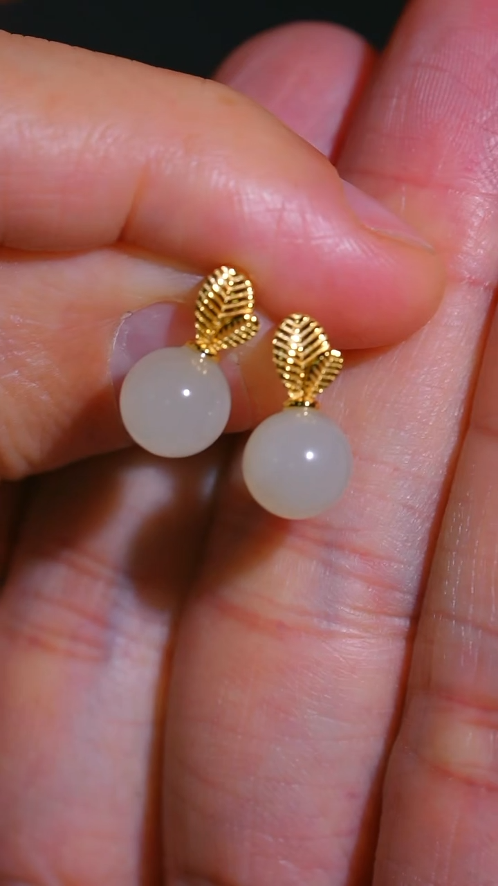 银S925镀金镶嵌和田玉耳饰9多样性发一