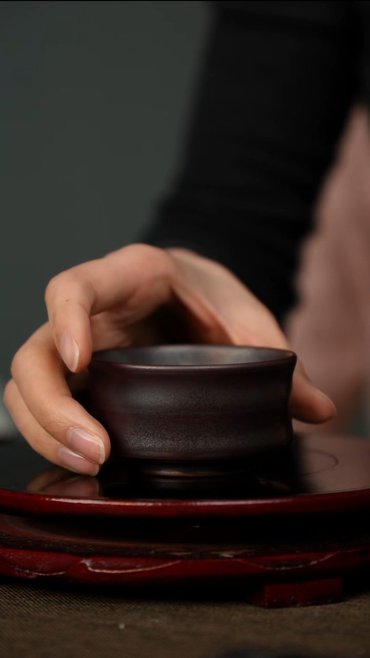  紫金 竹节杯 带底款