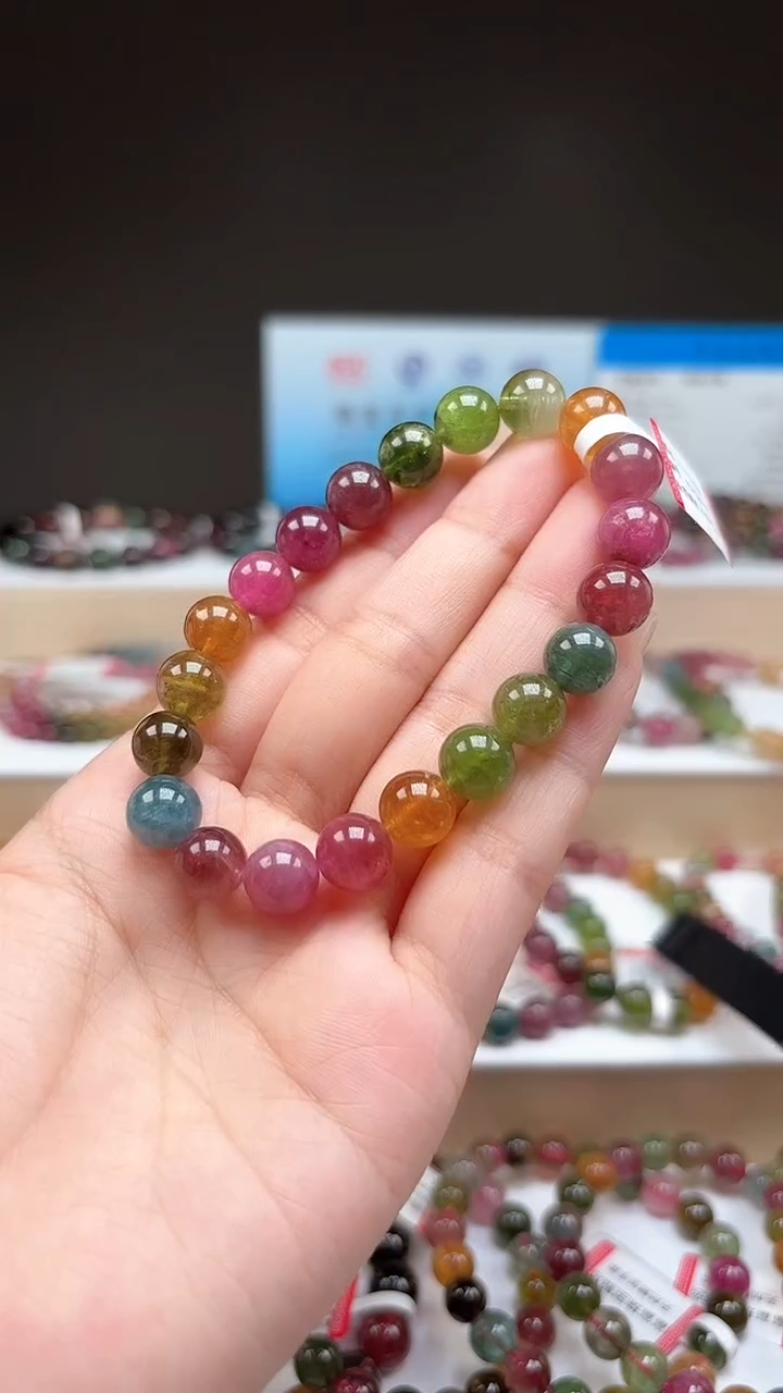 【闪购商品】碧玺手串未镶嵌9.3mm巴西老料荧光体彩虹色单圈手串