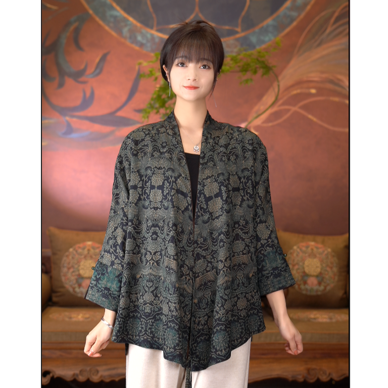 爱上莲心香云纱【蓝凤凰】四经绞罗手镯袖四根带上衣 新中式