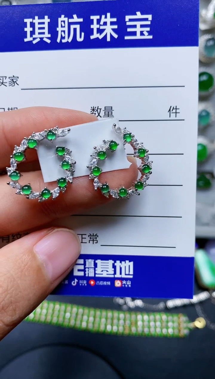【闪购商品】翡翠耳饰银S925镶嵌0199