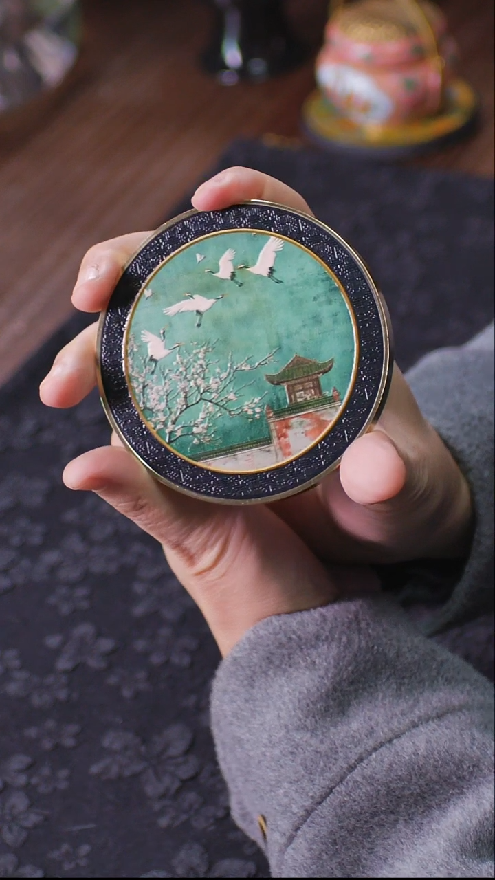 壹藏贰宝瑞鹤图图案铜圈杯垫一片