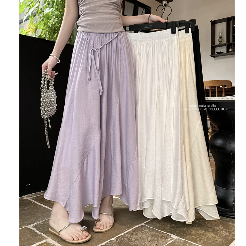 韩系设计感系带不规则大裙摆半身裙夏季新款气质飘逸垂感半身长裙