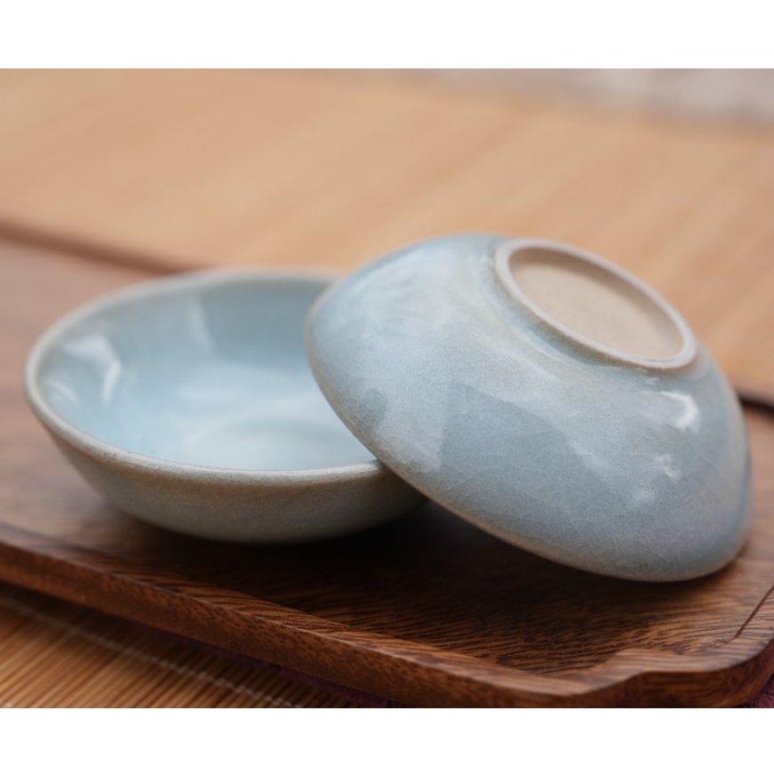 七彩虹窑天青釉茶碗茶杯品茗杯家用全手工高档手工茶具一对（2只）