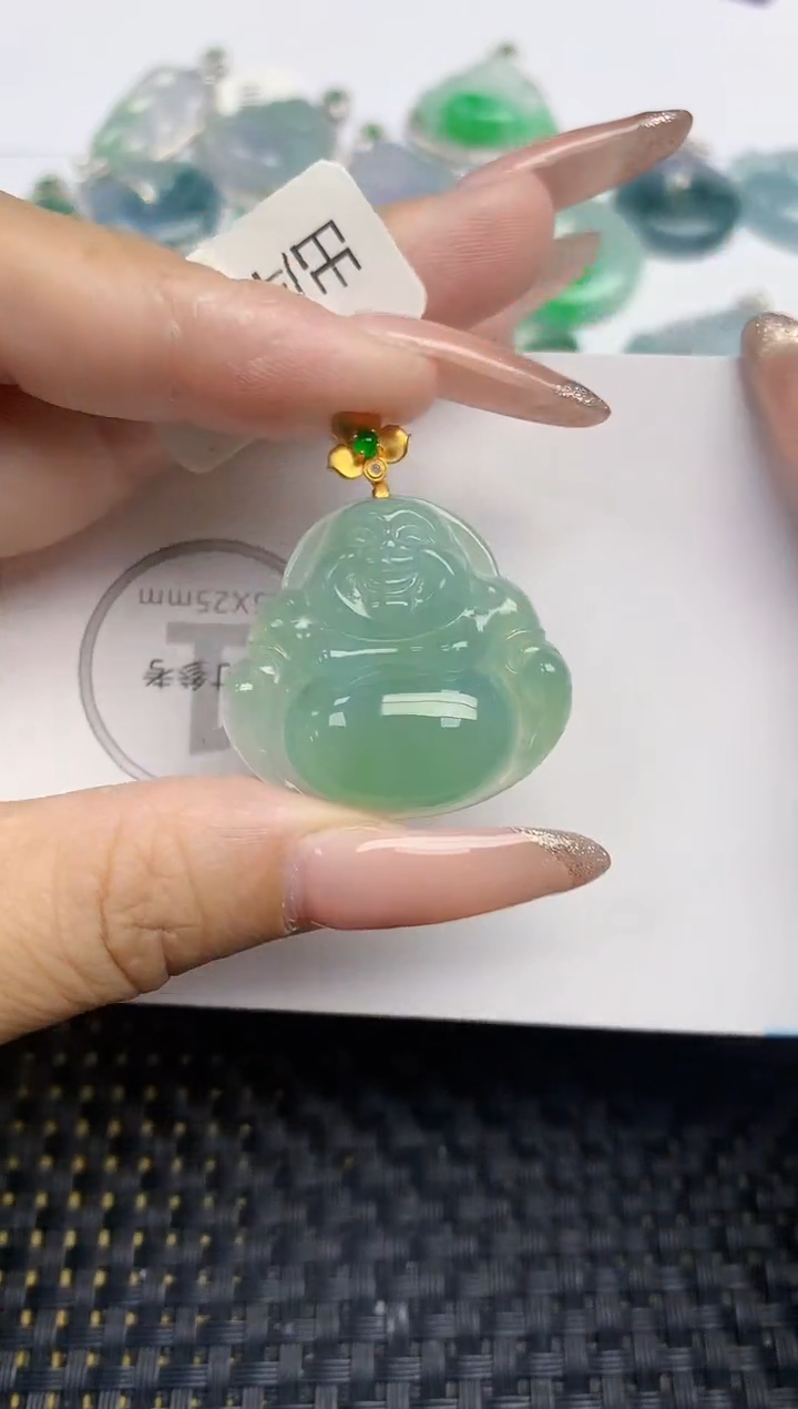 颈饰18K金镶嵌翡翠天然缅甸A货翡翠百元以上9元证书费自理