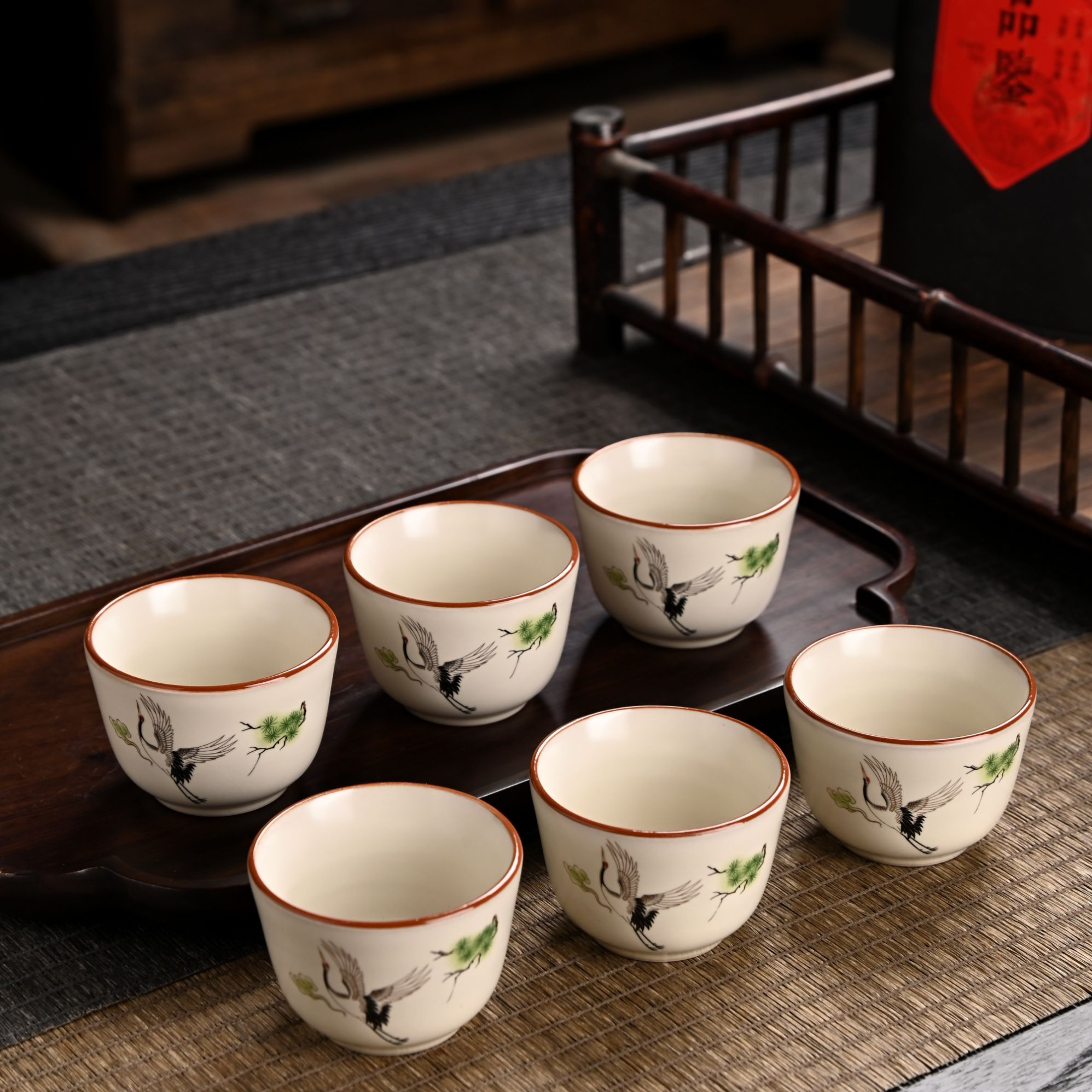 新式客杯新款松鹤陶瓷茶杯