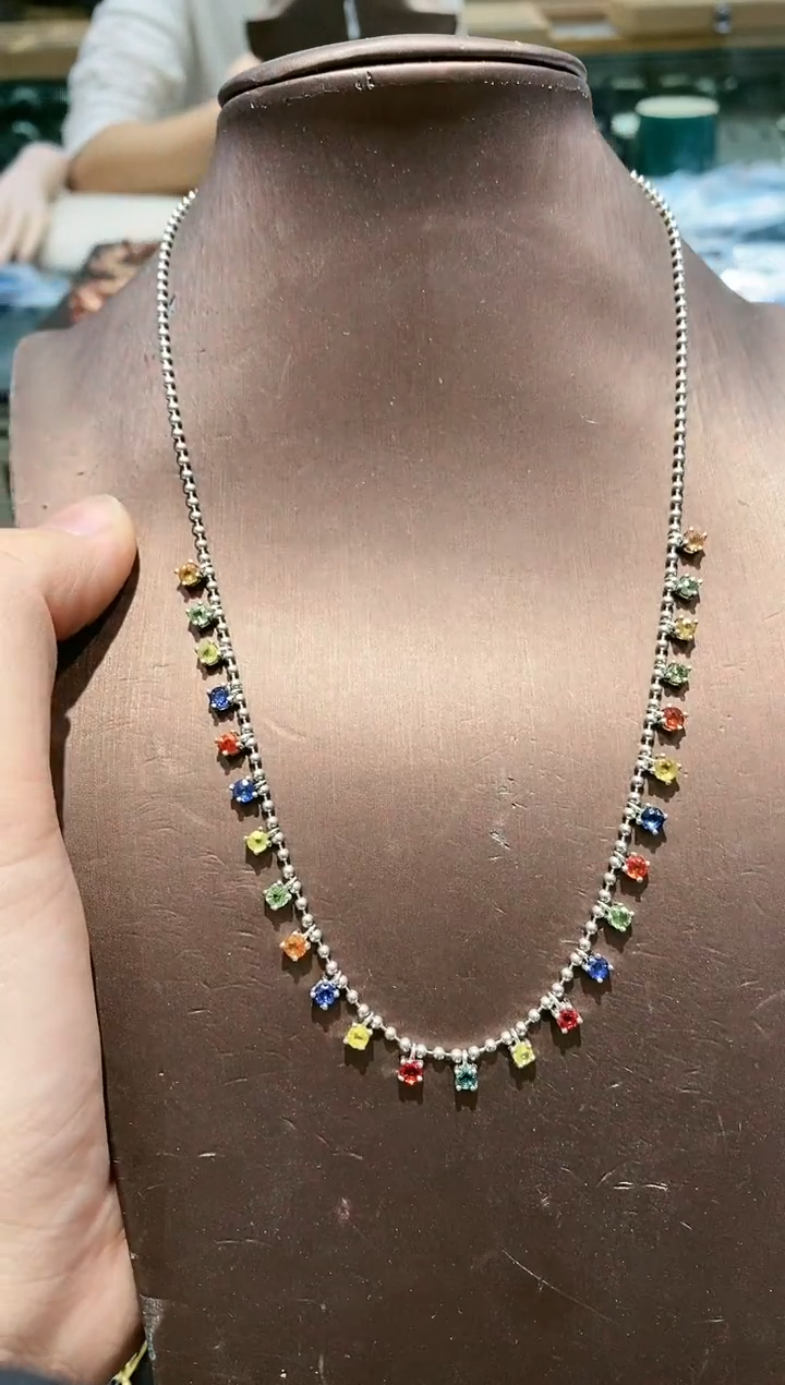 【闪购商品】蓝宝石颈饰银S925镀金镶嵌项链