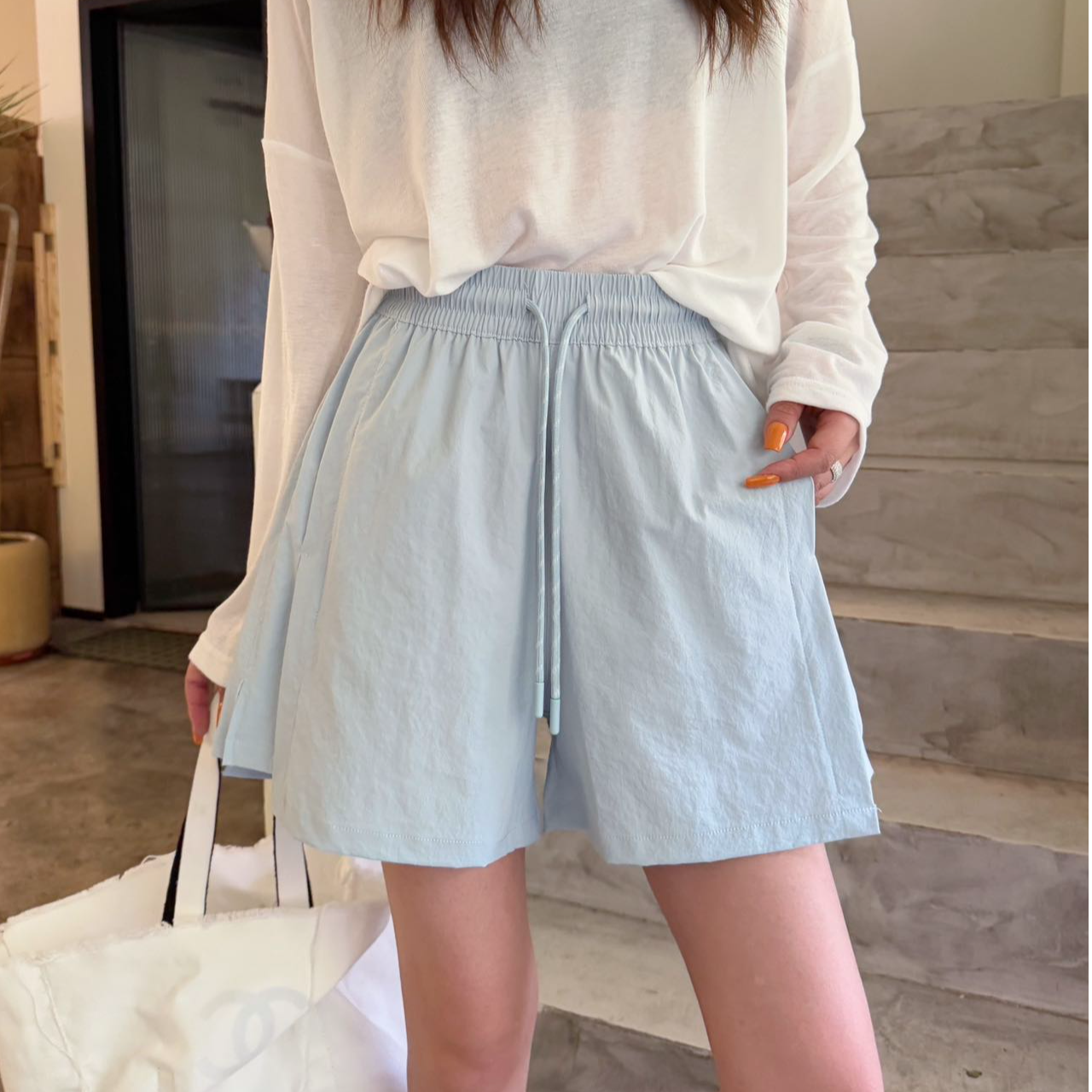 2025夏季女百搭抽绳梭织莱赛尔阔腿短裤25726