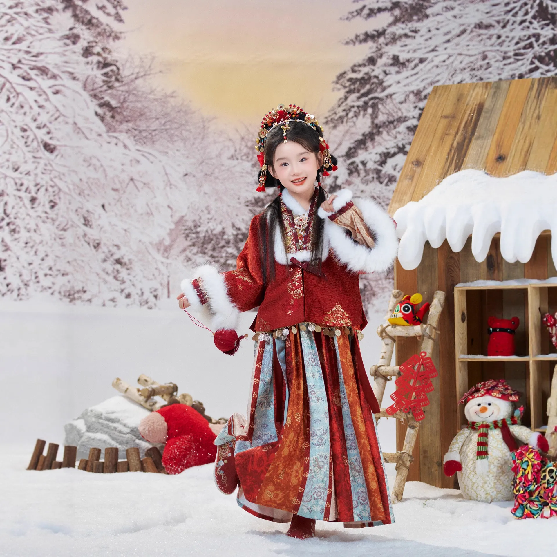 女童汉服重工加厚冬季古风拜年服套装