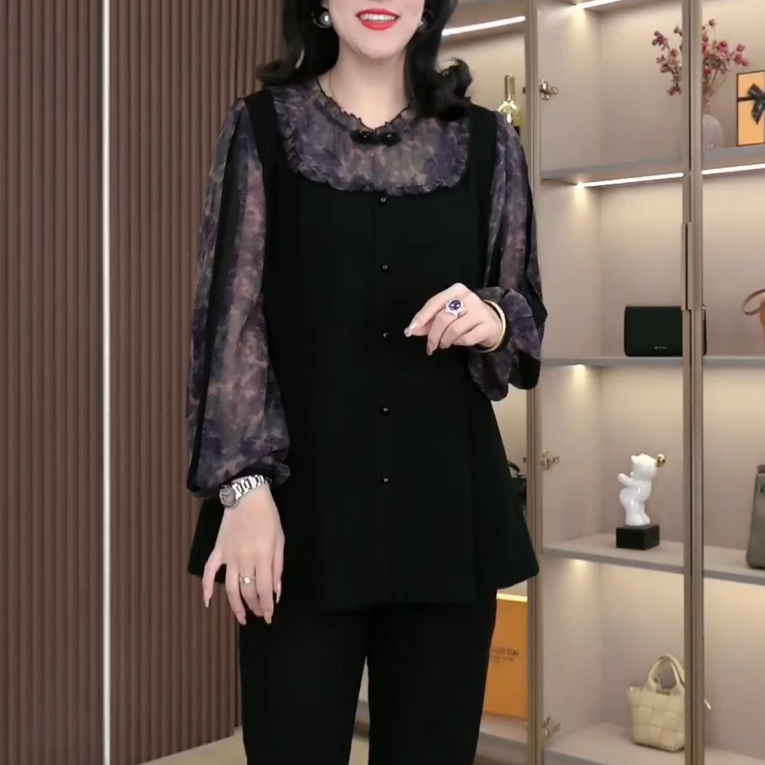 苏迷秋季新款大码女装洋气气质花边显瘦遮肉收腰衬衫长袖251170