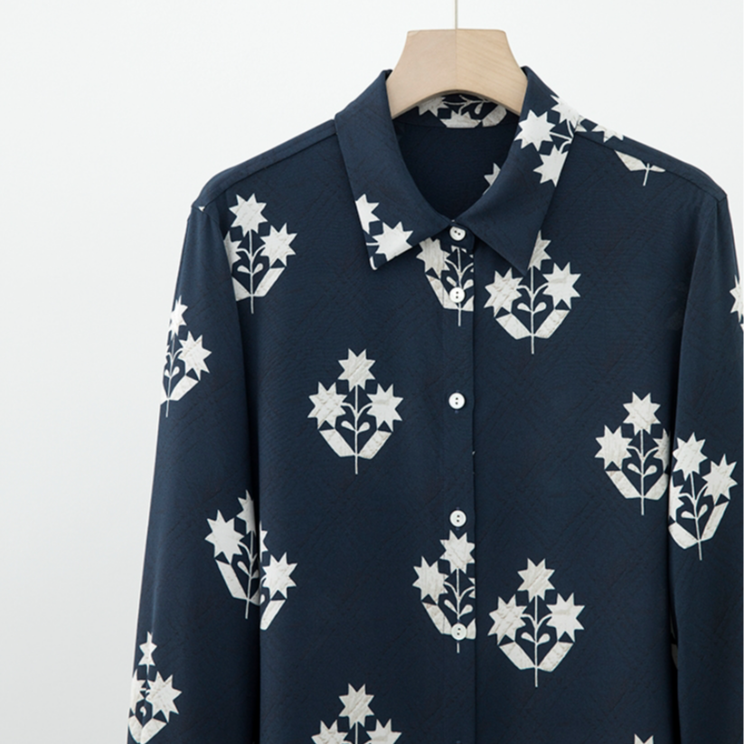 藏青翻领单排扣复古时尚春衬衫NCY4C0421