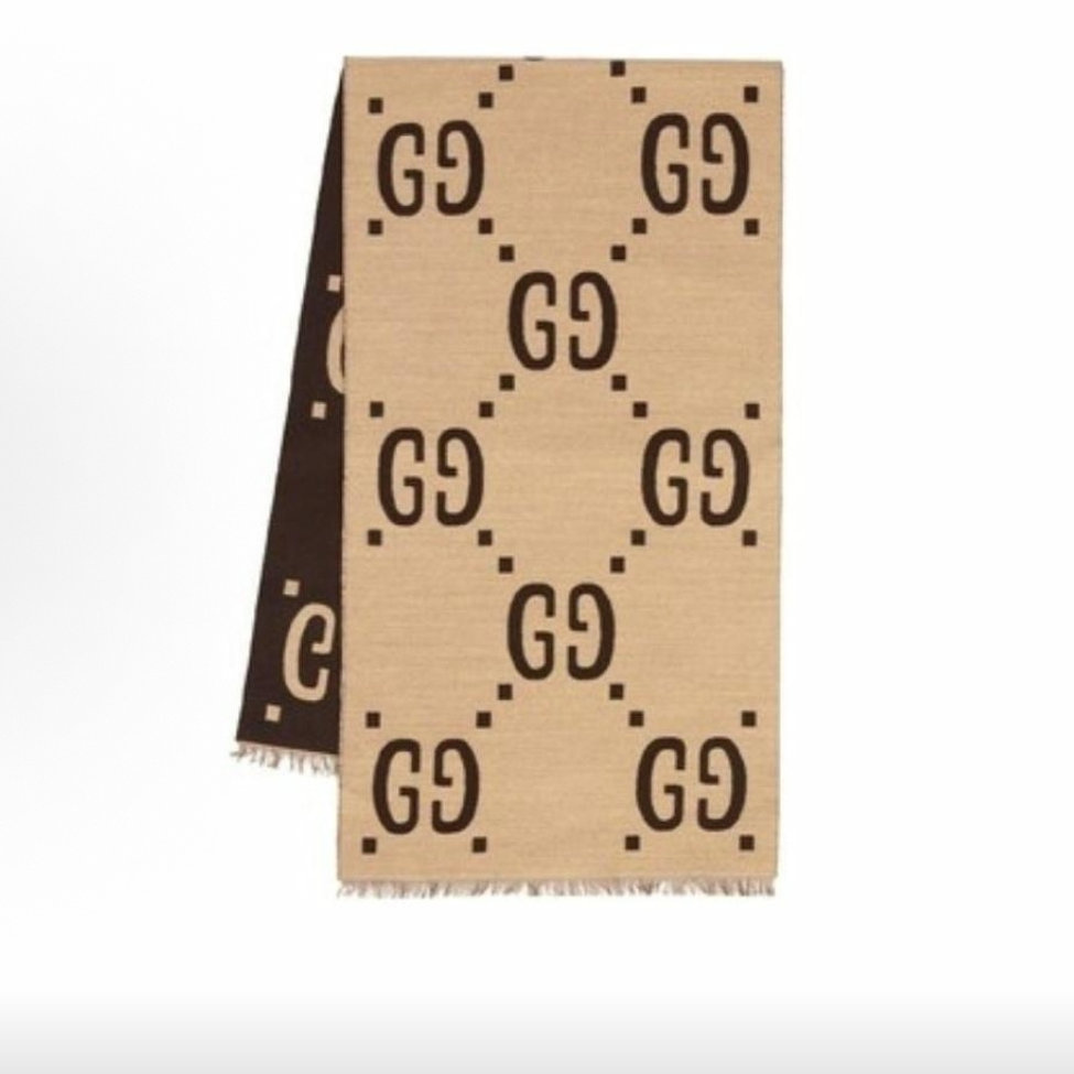 GUCCI/古驰古驰双G双面提花围巾 棕色 tz