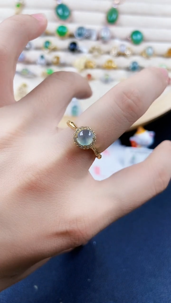 翡翠戒指银S925镶嵌45689