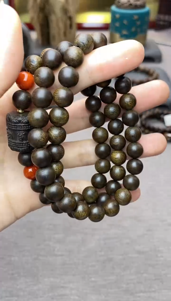 【闪购商品】沉香手串越南顺化紫棋玉化老料08沉水三圈设计