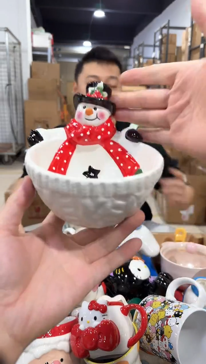 瓷片原盒雪人碗  