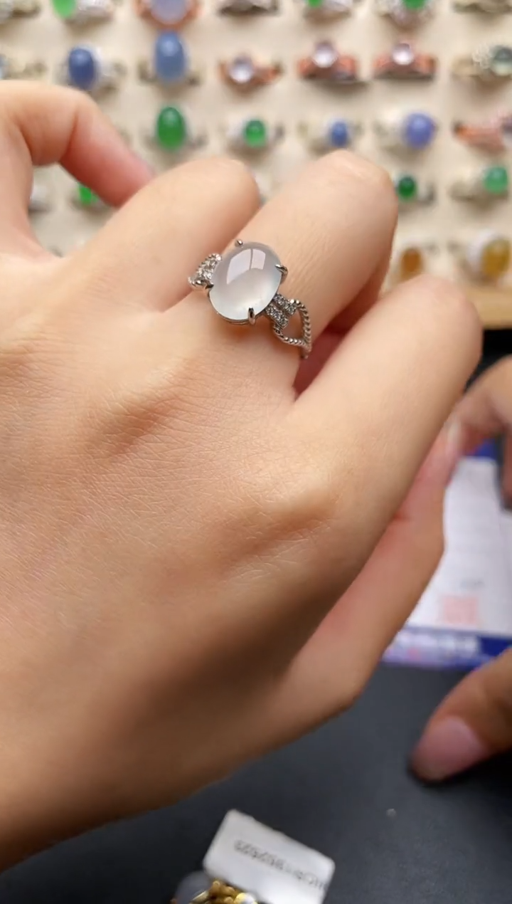 翡翠戒指银S925镶嵌一物一证一礼盒