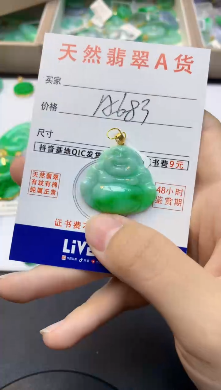 颈饰18K金镶嵌翡翠天然缅甸A货翡翠百元以上9元证书费自理