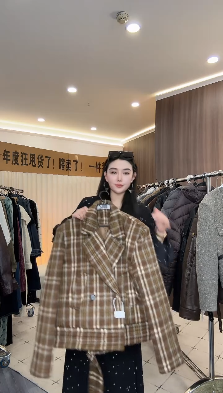 咖色 格子 加棉 西装外套