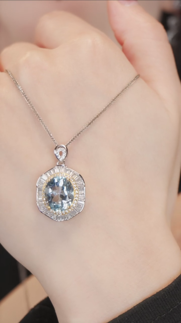 项链银S925镶嵌托帕石6【带链子-】