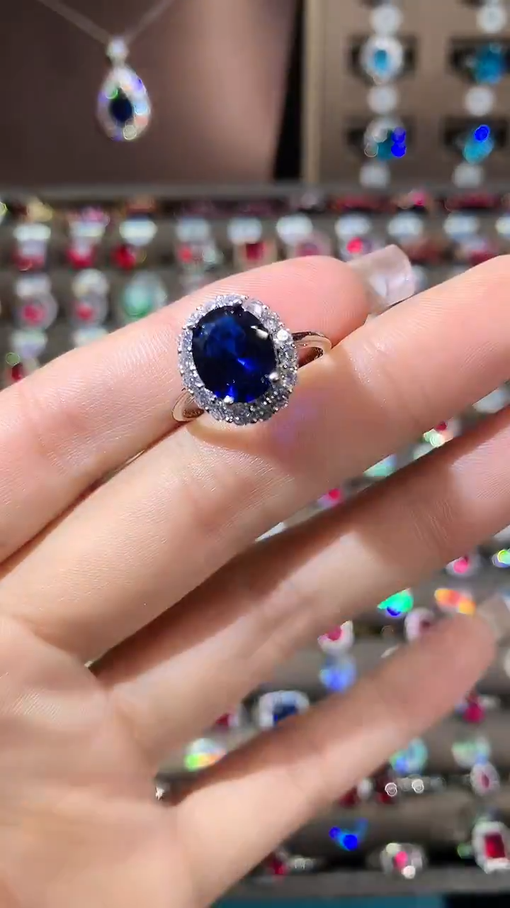 戒指蓝宝石银S925镶嵌810银色