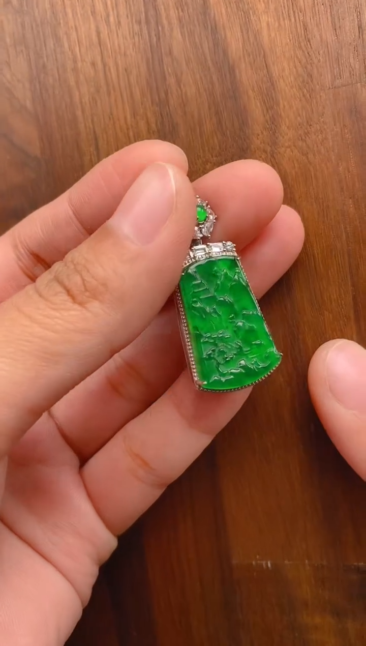 【闪购商品】翡翠吊坠(不含链)银S925镶嵌山水