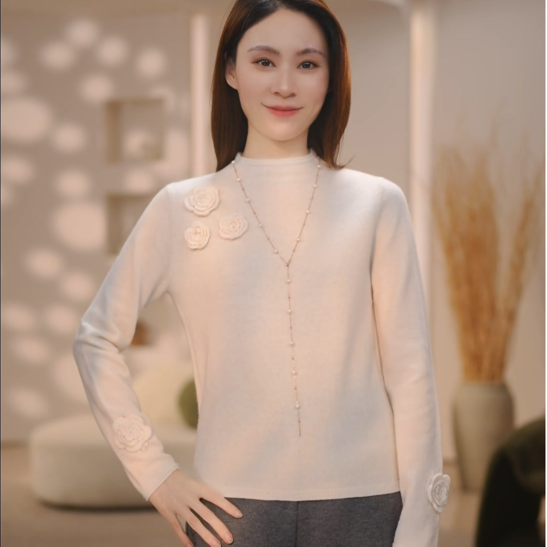 手工钩花设计师款半高领羊绒羊毛衫气质保暖常针织打底衫女