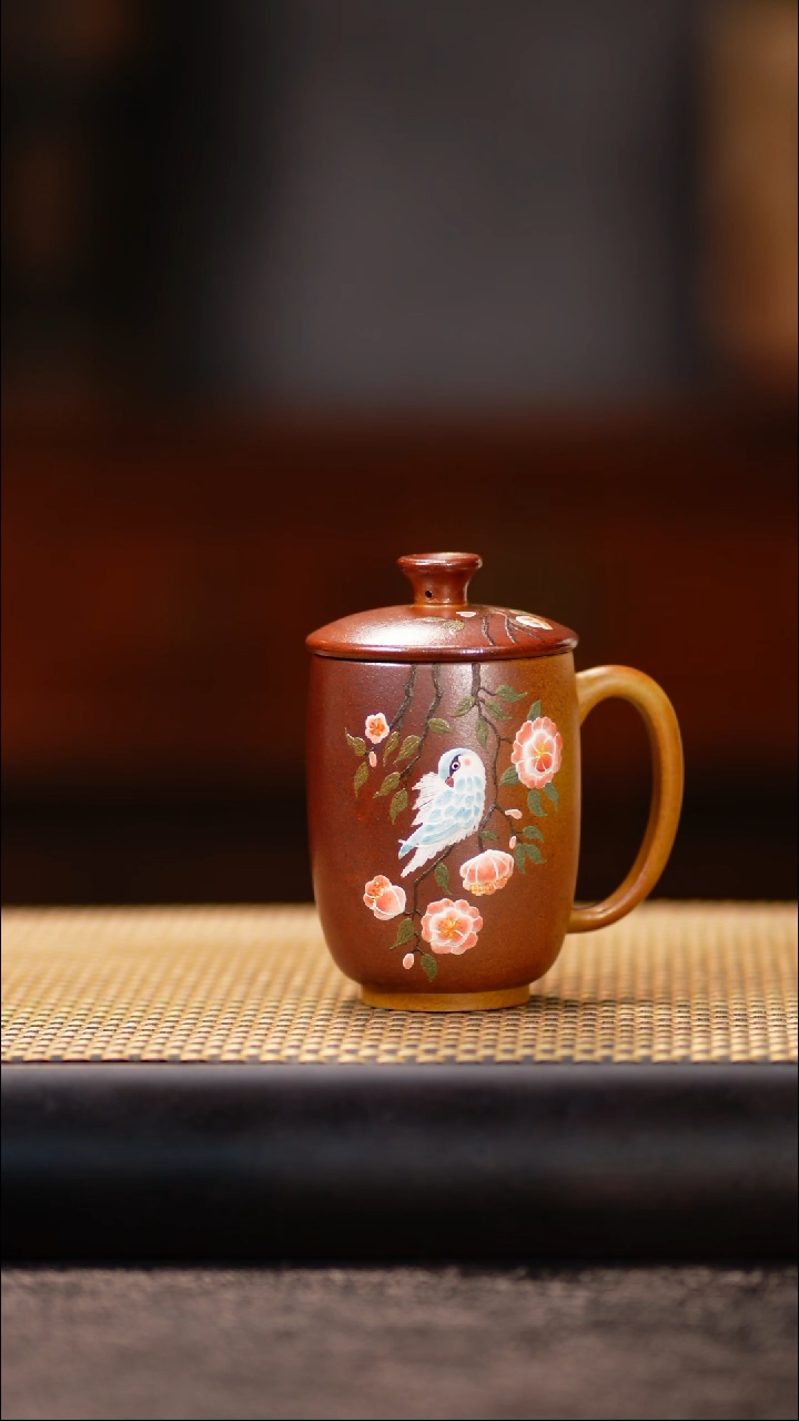 10小鱼柴烧花鸟盖杯
